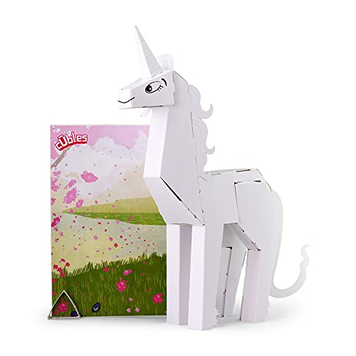 CUBLES Marigold The Unicorn paper craft kit featuring poseable character pieces in vibrant colors, designed for creative play.